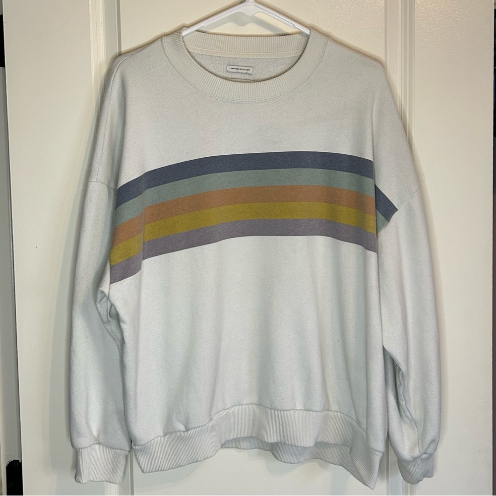 American Eagle Retro Striped Crewneck Sweatshirt women’s size Large Ultra Soft